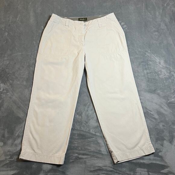 Eddie Bauer Mid Rise Cropped Straight Leg Cotton Khaki Pants Size 8 Outdoors - Picture 1 of 12
